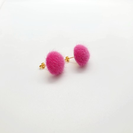 Earrings gold steel fur pink2